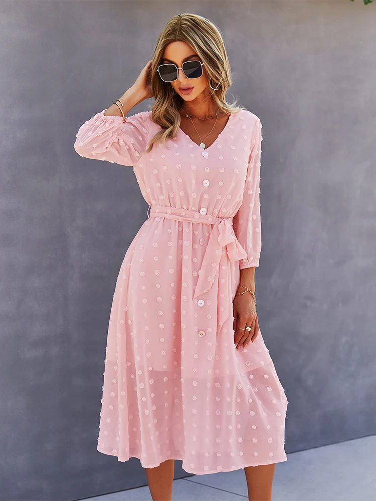 Платье в горошек с длинным рукавом и v-образным вырезом Бандажное платье