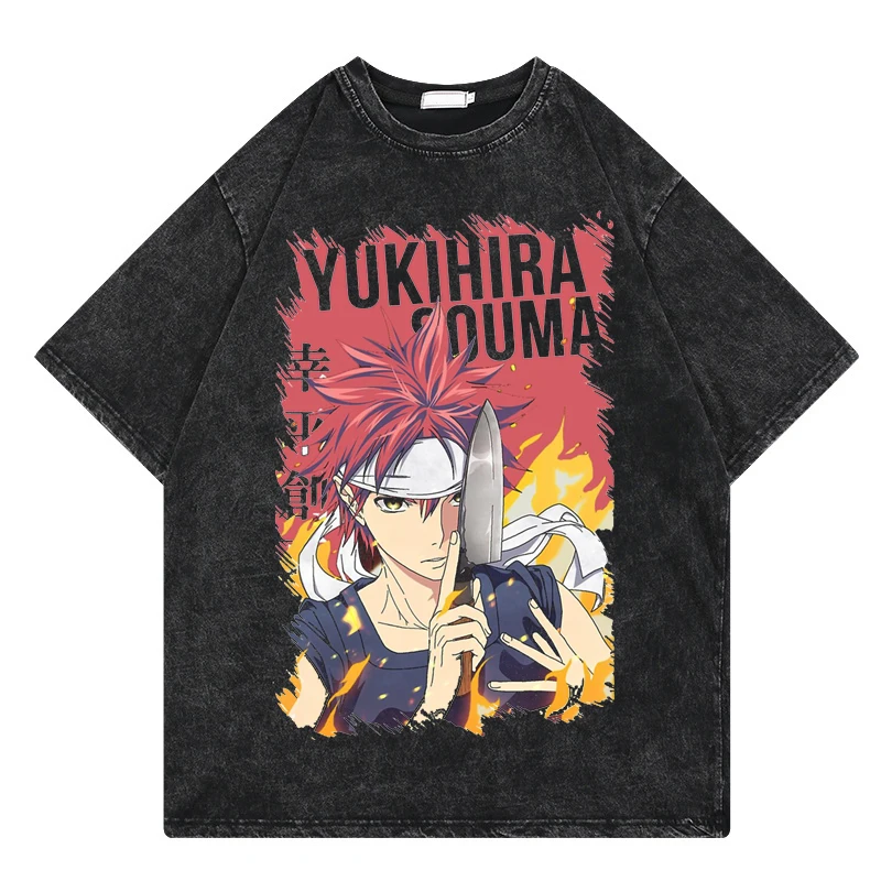 

Мужская футболка Shokugeki no Soma с коротким рукавом винтажная промытая Футболка красивая футболка для отдыха Харадзюку Аниме Манга футболки оверсайз