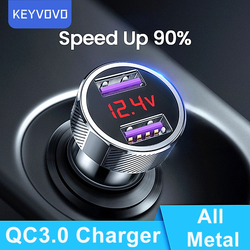 

Metal Dual QC 3.0 Digital LED Display Dual USB Car Charger for Mobile Phone Fast Charger Usb for iPhone Samsung Xiaomi Huawei