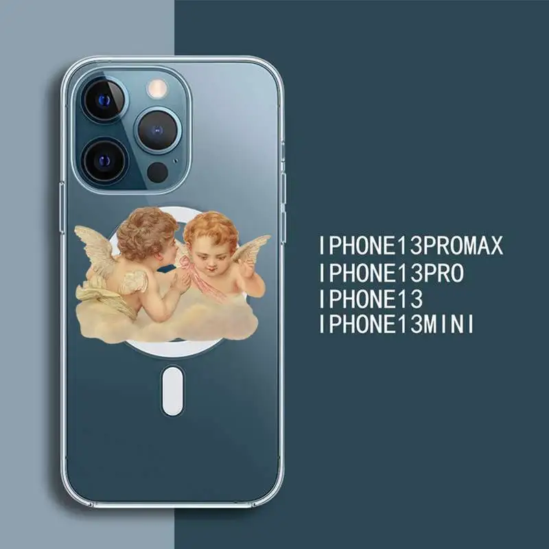 

angel retro cartoon Phone Case Transparent Magsafe Magnetic Magnet For iPhone 13 12 11 Pro Max Mini Wireless Charging Cover