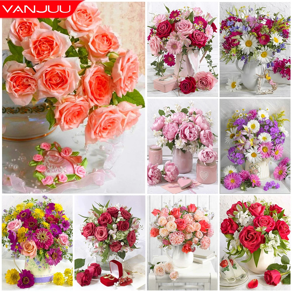 

Flower 5D Diamond Painting Flower Pot Pick Full DIY Diamond Mosaic Round Diamond Cross Stitch Diamond Embroidery Kit Home Decor