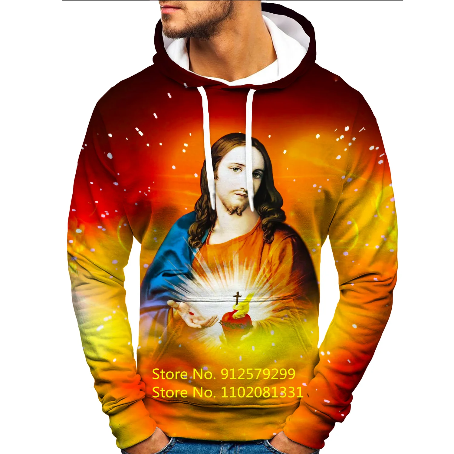 2023 New Men's 3D Printed Jesus Hoodie Fashion Long Sleeve Personality Sweatshirt Pullover