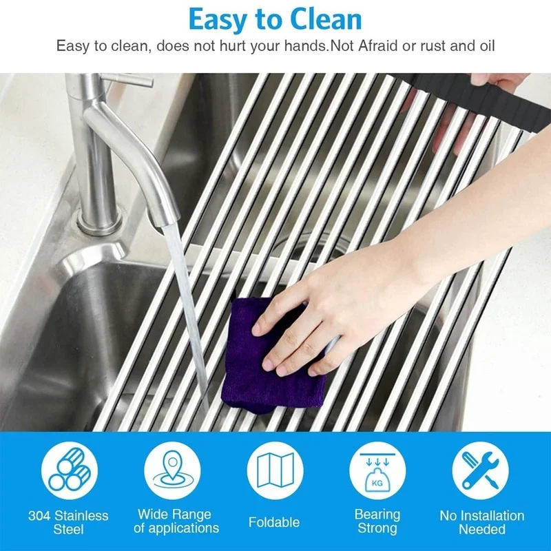 

Foldable Dish Drying Rack Stainless Drainer above Sink Storage Organizer Tray Kitchen Accessories organizador de cocina