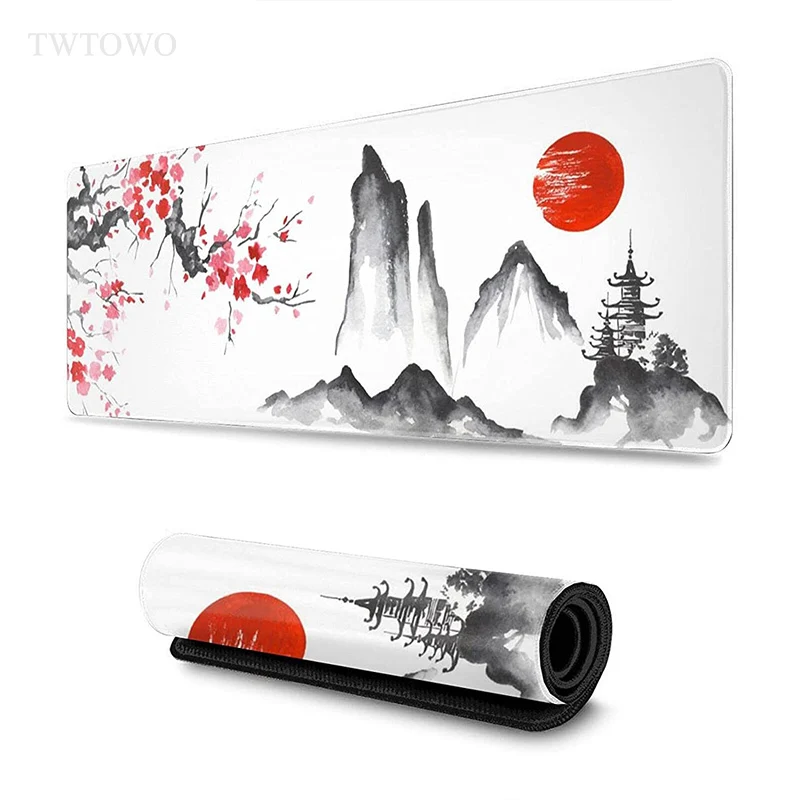 

Коврик для мыши в японском стиле, игровой коврик для мыши с изображением цветущей вишни, солнца, гор сакуры, XL HD, XXL, компьютерный коврик для м...