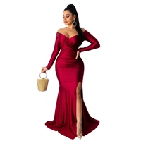 2022 women party dresses for weddings evening dress sexy full sleeve split cocktail robes prom gown celebrity nigh club vestidos