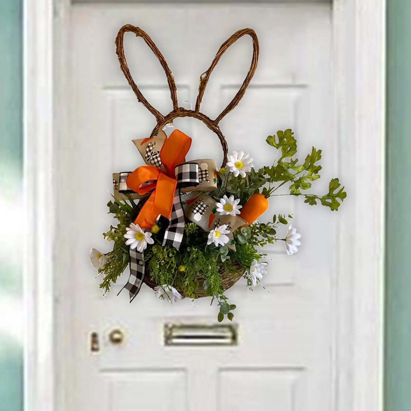 

19.69'' Bunny Easter Wreath Greenery Wreaths Front Door Hanging Decorative Pendants Artificial Flower Garland for Decor Backdrop