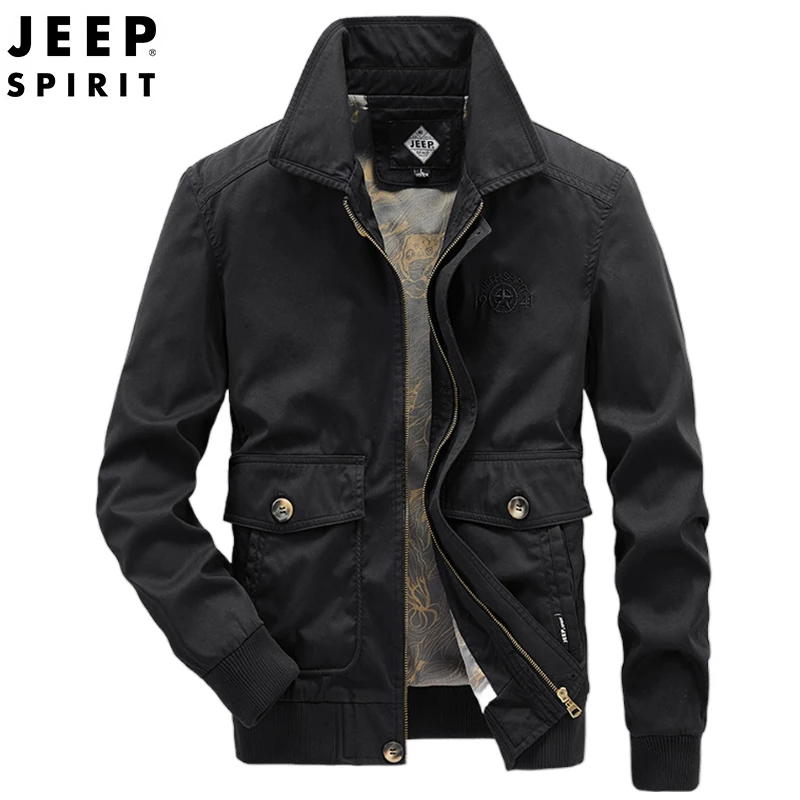 

JEEP SPIRIT men jacket casual loose stand collar tooling ribbed cuffs cotton spring and autumn embroidered logo clothes coat