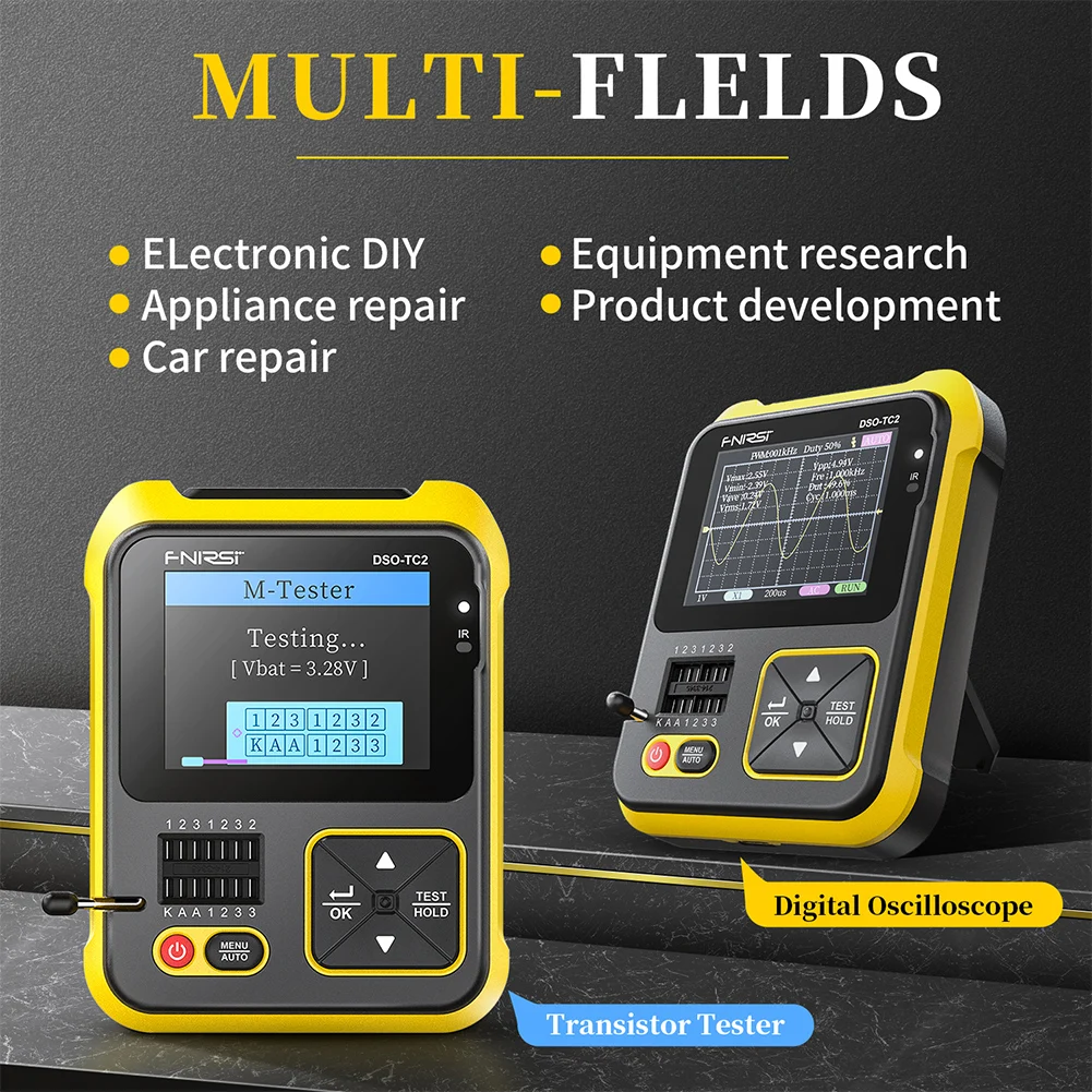 

2 in 1 Handheld Oscilloscope Transistor Tester 200kHz Bandwidth 2.4" Digital Oscilloscope Testing Tool PWM Square Waves Output