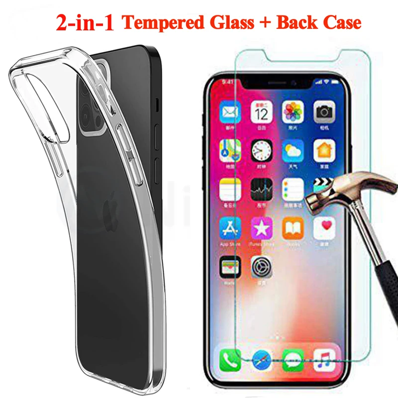 

Закаленное стекло + задняя крышка для iPhone 13 11 12 Pro Max SE X XR XS Max 7 8 6 6S Plus, защитное стекло, защита экрана