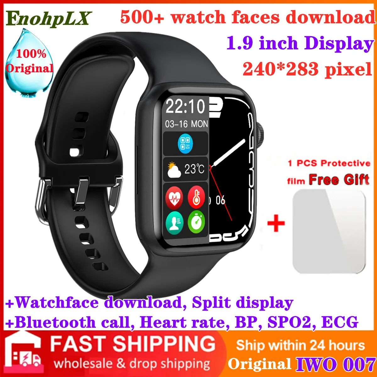 

Original IWO 007 Smart Watch 1.9 inch 45mm 2022 Series 7 Wireless Charger Bluetooth Call ECG Blood Pressure Oxygen Smartwatch