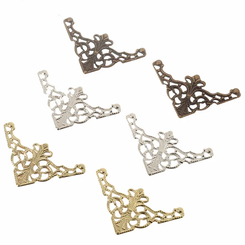 

10pcs Antique heart-shaped corner iron decorative corner flower solid wood wine box cosmetic box hardware corner antique patch