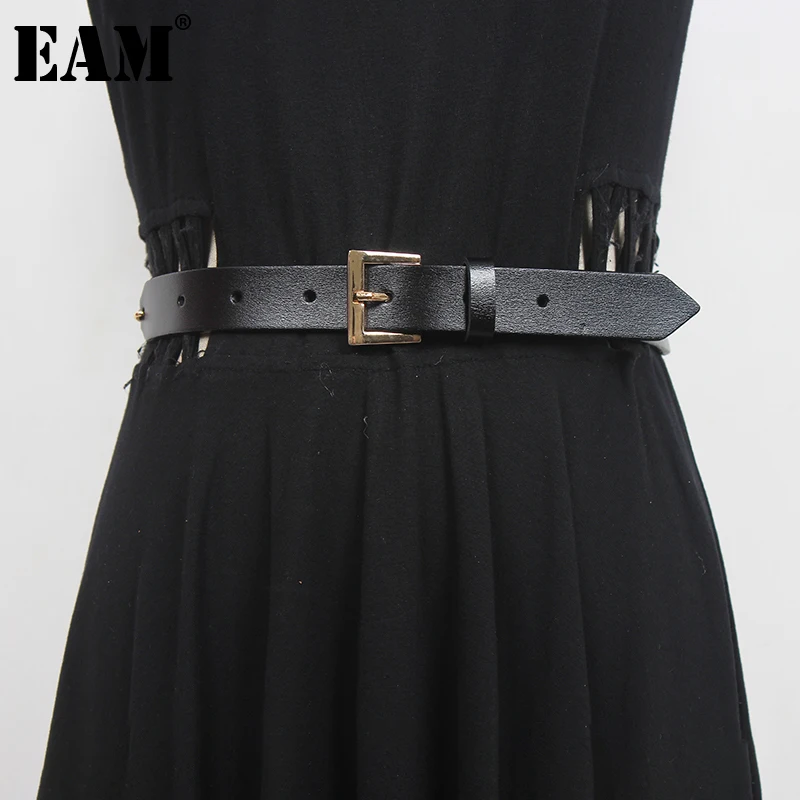 

[EAM] Pu Leather Black Metal Chain Long Wide Belt Personality Women New Fashion Tide All-match Spring Autumn 2023 1DF1266