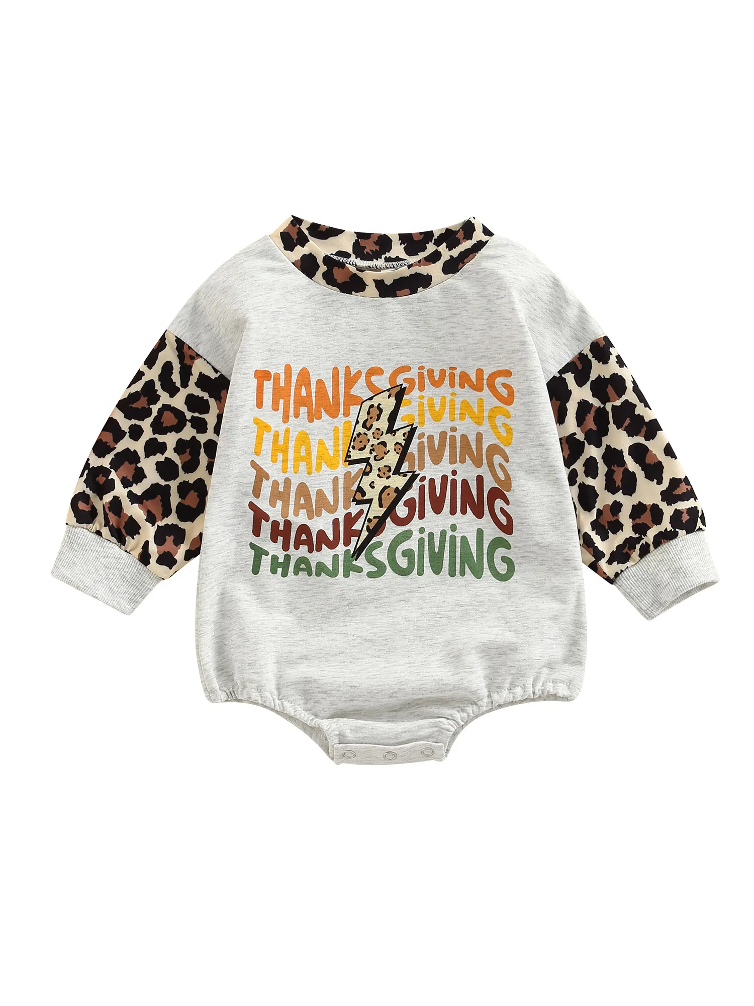 

Newborn Baby Boys Girls Thanksgiving Romper 0-18Month Long Sleeve Crew Neck Letters Leopard Print Bodysuits for Infants Fall