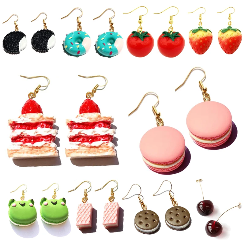 

Earring for Women Resin Drop Custom Made Handmade Cute Girls Sweet Gift Cookies Macaron Cake Food Donuts gifts