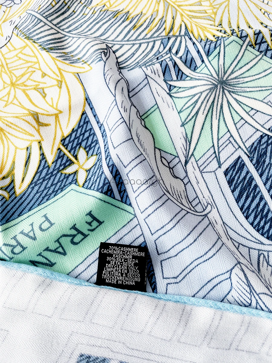 Синий Шелковый кашемировый шерстяной шарф банданы ручной работы с краями топы