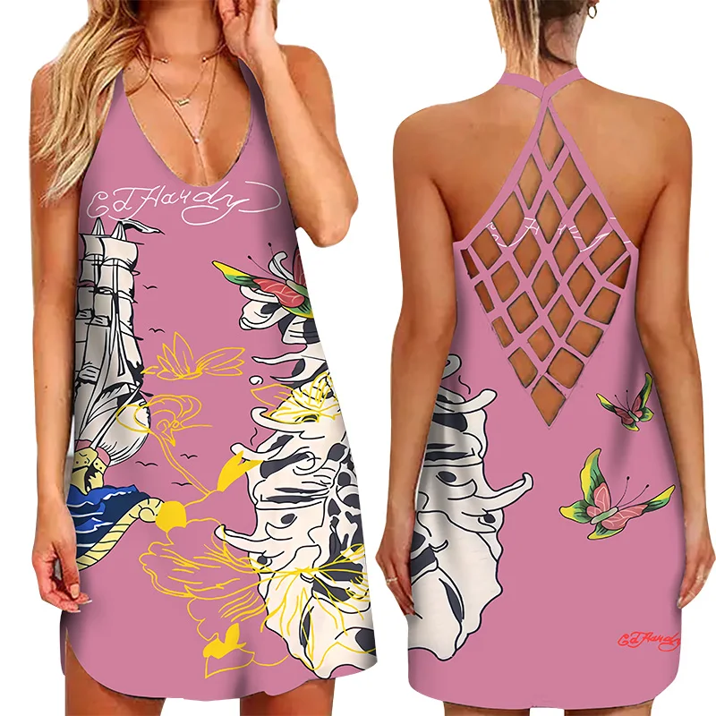 

Bold Shade Street Style Women Summer Dress Casual Fashion Graphic Print Mini Dresses Sleeveless Sexy Cutout xy Cutout Slip Dress
