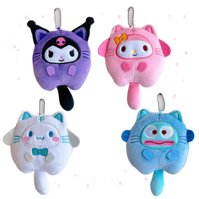 

Cute Cartoon Cosplay Cat Plush Doll Keychain Kawaii Sanrioed My Melody Cinnamoroll Kuromi Plushie Toy Bag Pendant Children Gift