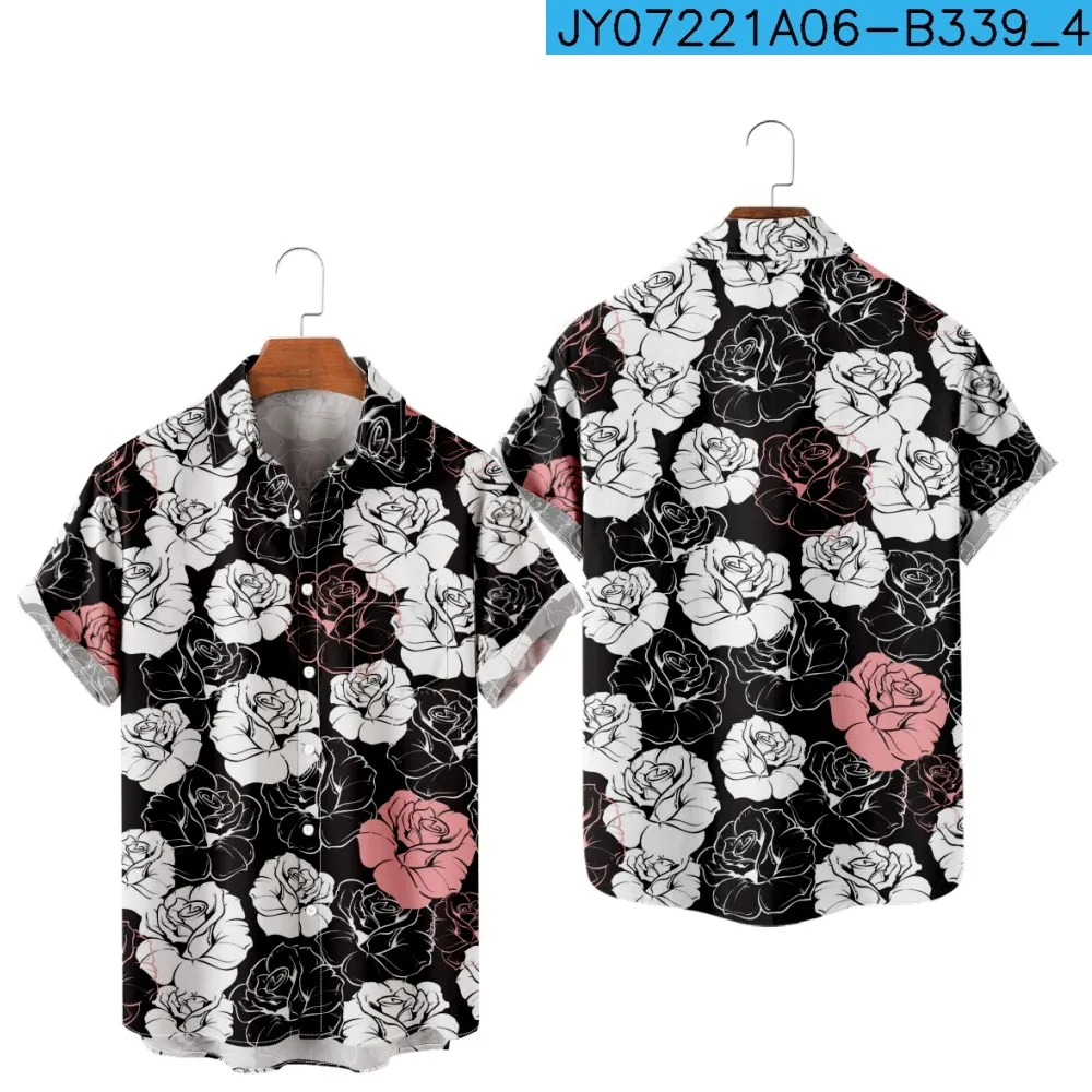 

Rose Print Style Short Sleeve Shirt Casual Kawaii Unisex Clothing