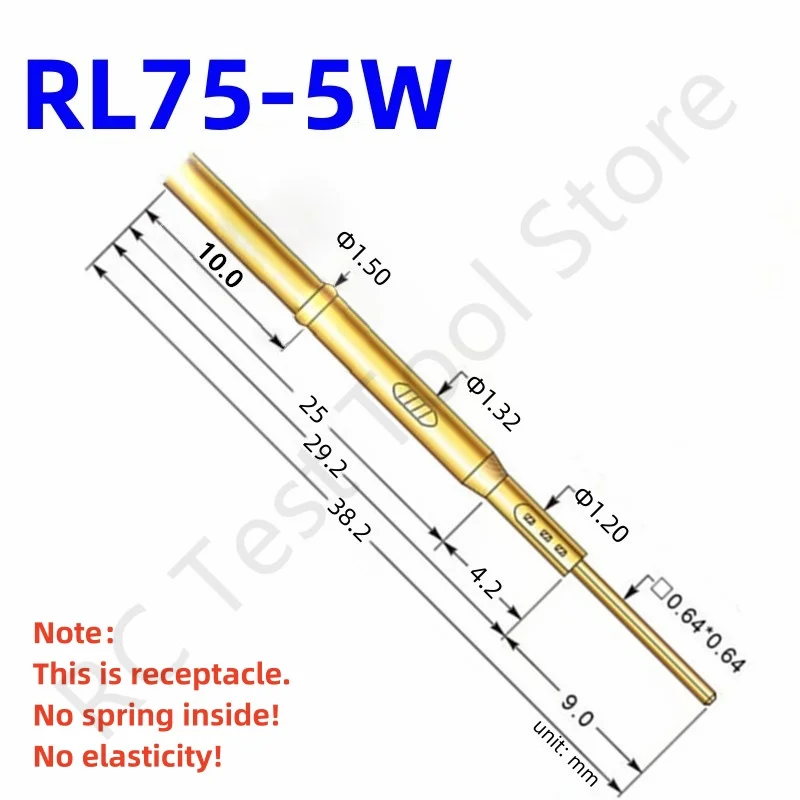 

100PCS RL75-5W Test Pin PL75-B1 Receptacle Brass Tube Needle Sleeve Seat Wire-wrap Probe Sleeve 38.2mm Outer Dia 1.32mm