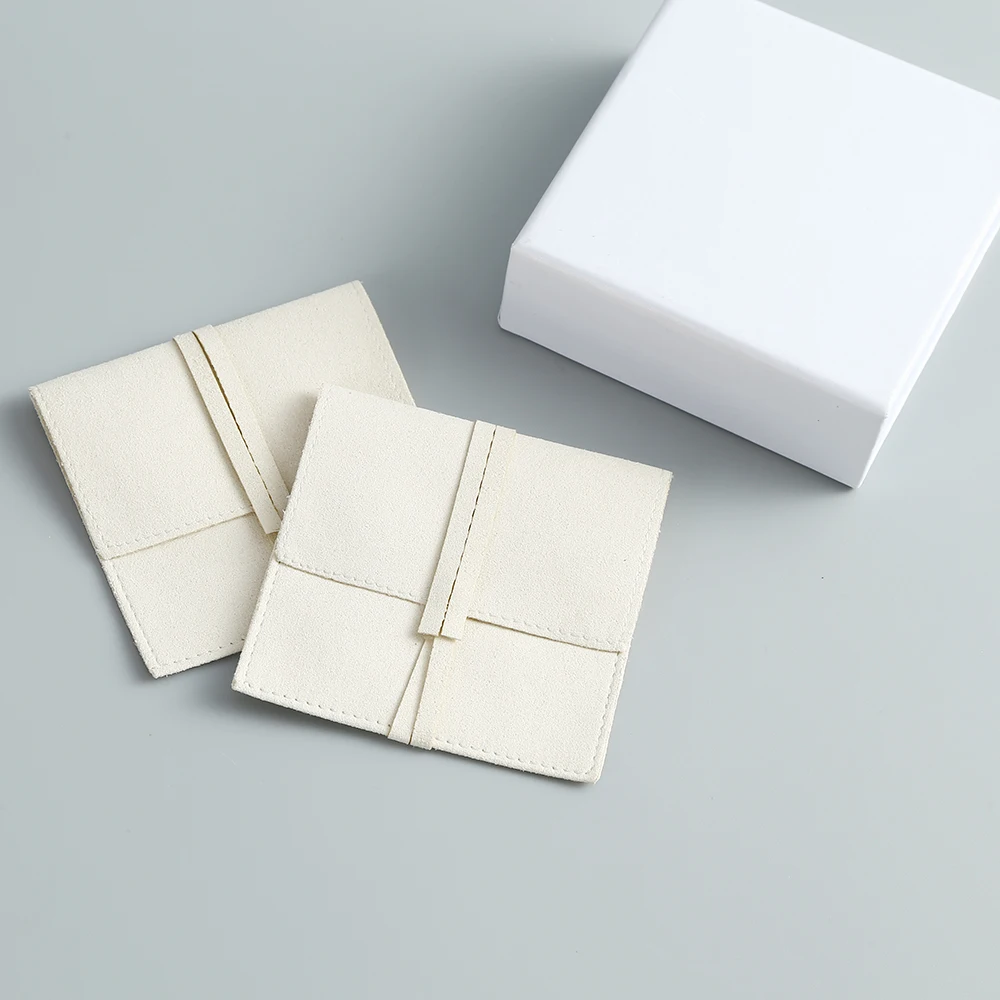 Beige Microfiber Jewelry Suede Jewelry Small Envelope Bag with Rope Jewelry Packaging Pouch Wedding Gift Christmas
