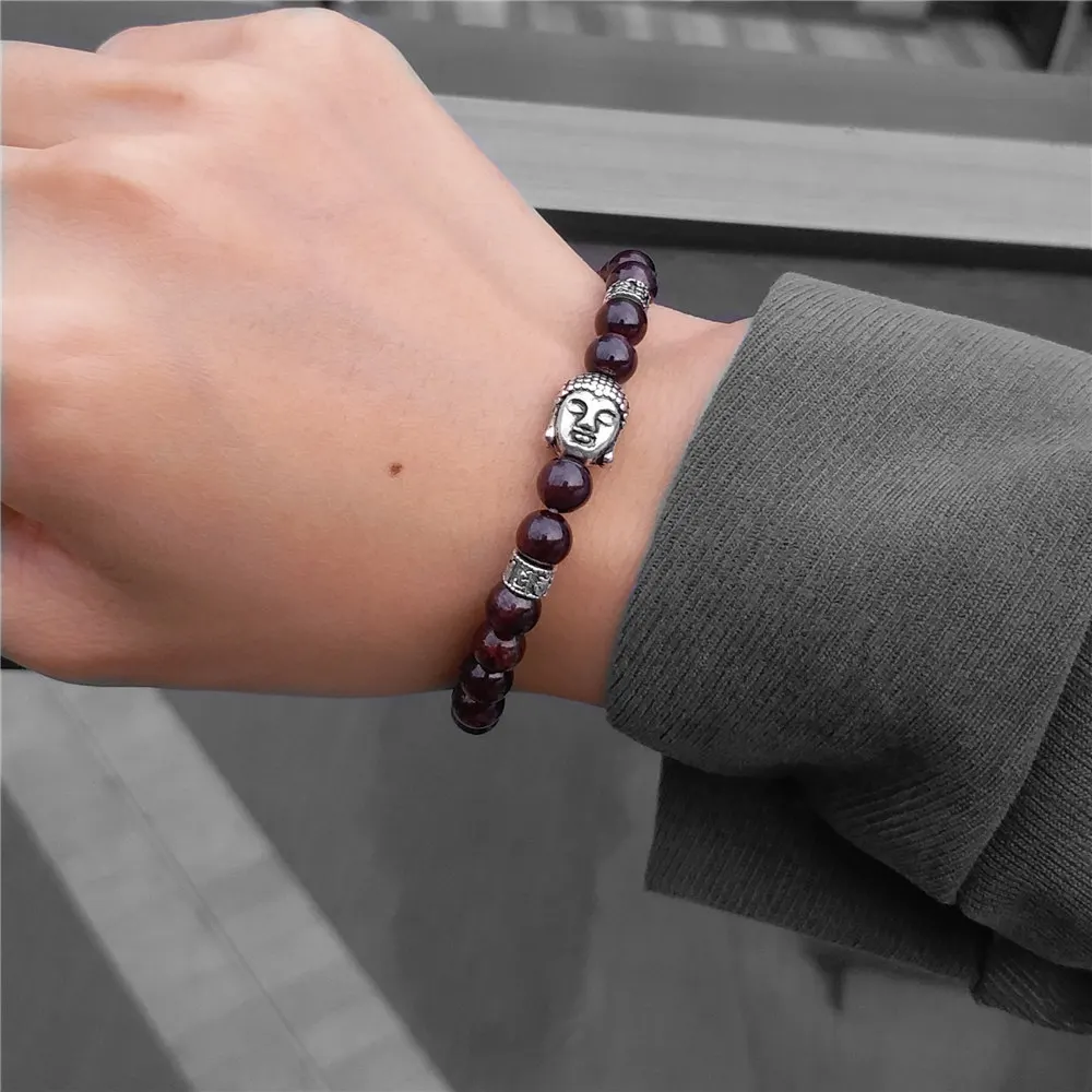 

Buddha Natural Garnet Bracelet for Women 6mm Wine Red Bead Charm Bracelet Men Lucky Energy Jewelry Brazaletes Pulseras Mujer