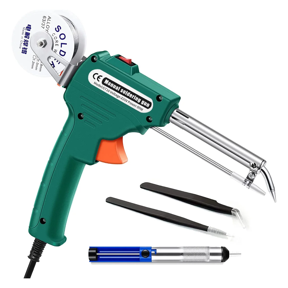 

Soldering Iron Kit, 60W Automatic Hand Solder Welding Tool with Welding Wire,Desoldering Pump,US Plug