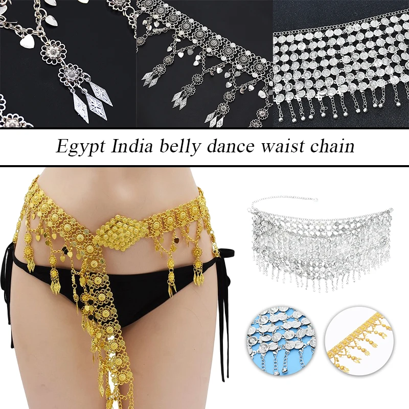 

Egypt Vintage Style Indian Belly Dancing Waist Chain Belt Alloy Flower Pendant Chatelaine Tassel Bellydance Wrap Dance Wear