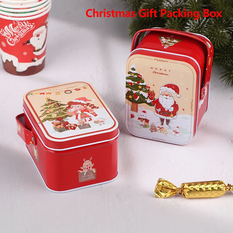 1 pc Christmas Cookie Gift Storage Jar Sugar Case Packing Box Card Tin Tins Cake Decorations With Lid