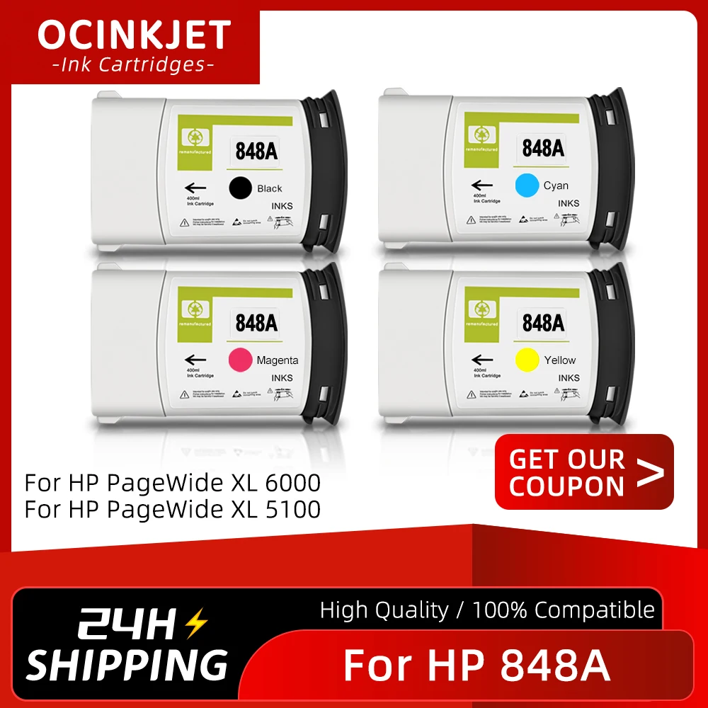 Для картриджа HP 848A 400 мл с полным чернилом HP848A для принтера PageWide XL 6000 5100 F9J82A F9J83A F9J84A