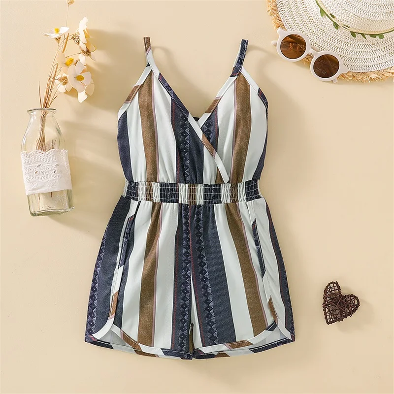 Комбинезоны для маленьких девочек без рукавов с V-образным вырезом шорты в