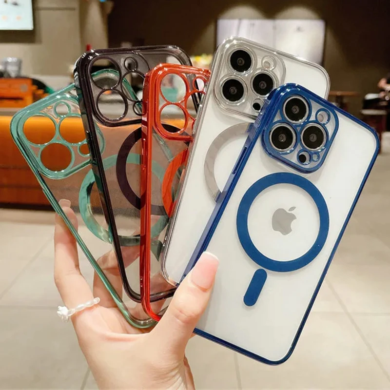 

For Magsafe Magnetic Wireless Charge Case For iPhone 14 13 12 11 Pro Max Mini XS Max X XR Fashion Luxury Plating Clear Cover