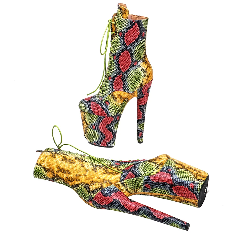 Leecabe 20CM/8Inch  Genuine Leather  Snake upper  Platform disco party High Heels Pole Dance boot