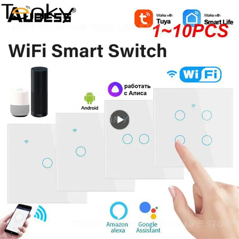 

Умный сенсорный Wi-Fi переключатель, настенный выключатель с поддержкой Wi-Fi и голосового управления для Alexa и Home, 1 ~ 10 шт.