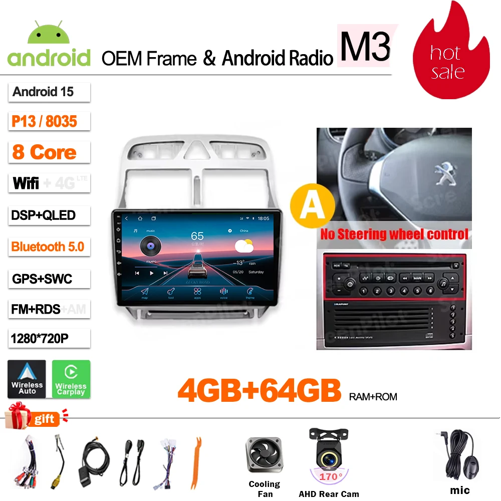 

Android 15 для автомобильного радио Peugeot 307 307CC 307SW 2002-2013 Мультимедийный видеоплеер 2 din GPS-навигация Зеркало Link Wi-Fi 5G DSP