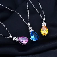2022 new inlaid imitation argyle pink diamond water drop pear shaped pendant high quality niche design zircon necklace