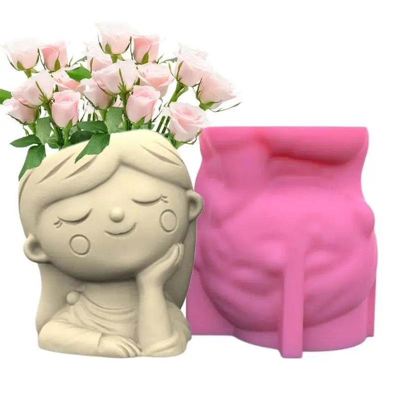 

Cute Girl Flowerpot Silicone Mold Creative DIY Plaster Crafting Molds Perfect For Succulents Flowers Vines Plants Home Decor
