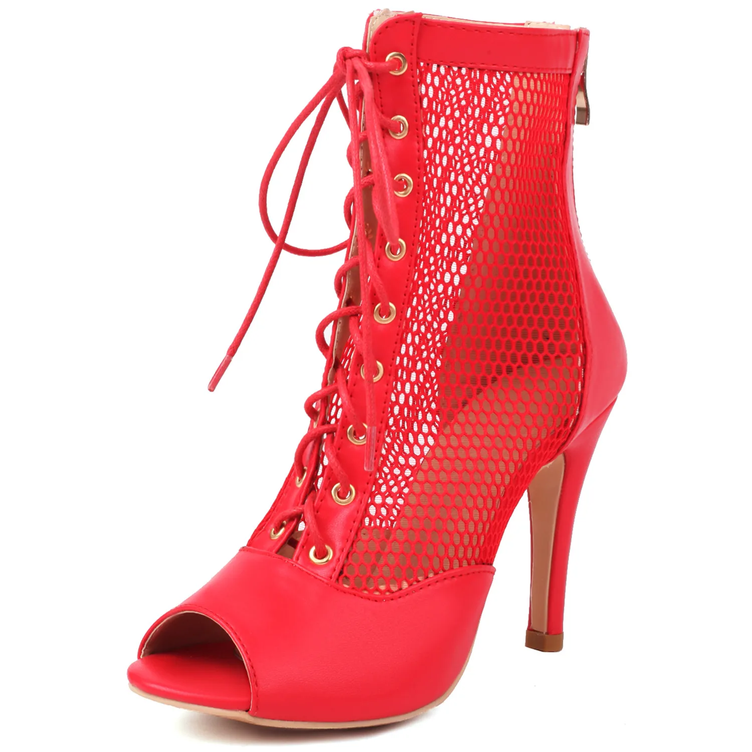 

Женские ботильоны на шпильке ENMAYER, летние сетчатые ботинки на высоком каблуке, обувь с открытым носком, женские ботильоны телесного цвета с перекрестной шнуровкой