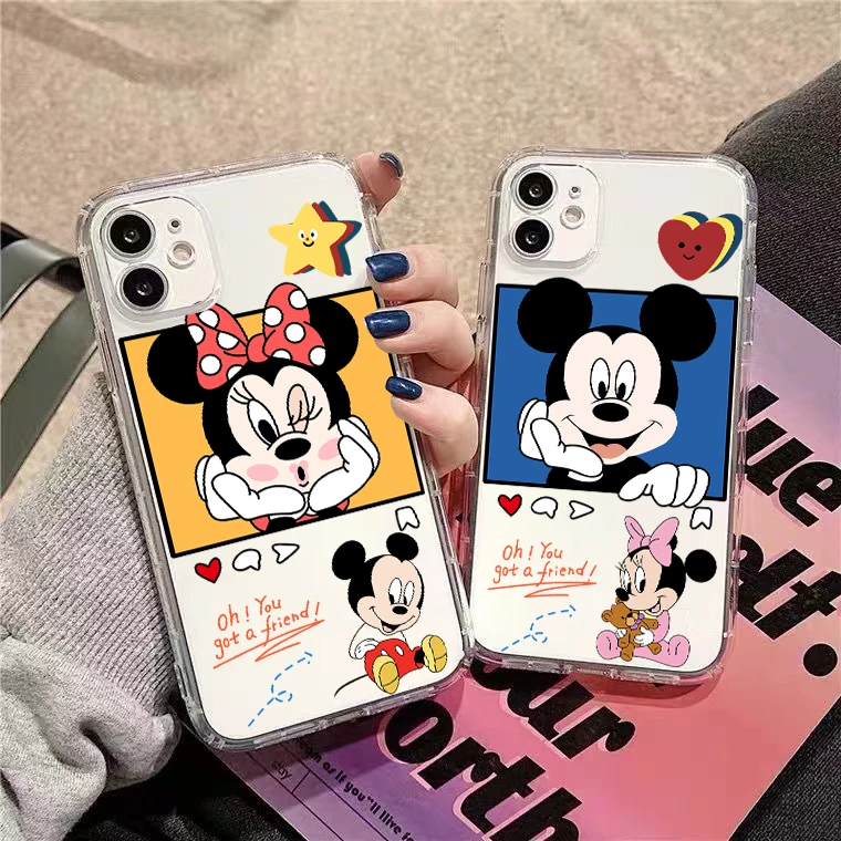 

Disney Cute Mickey Minnie For iPhone 13 12 11 Pro 12 13 Mini X XR XS Max 6 6S 7 8 Plus SE2020 Clear Phone Case Cases Shockproof