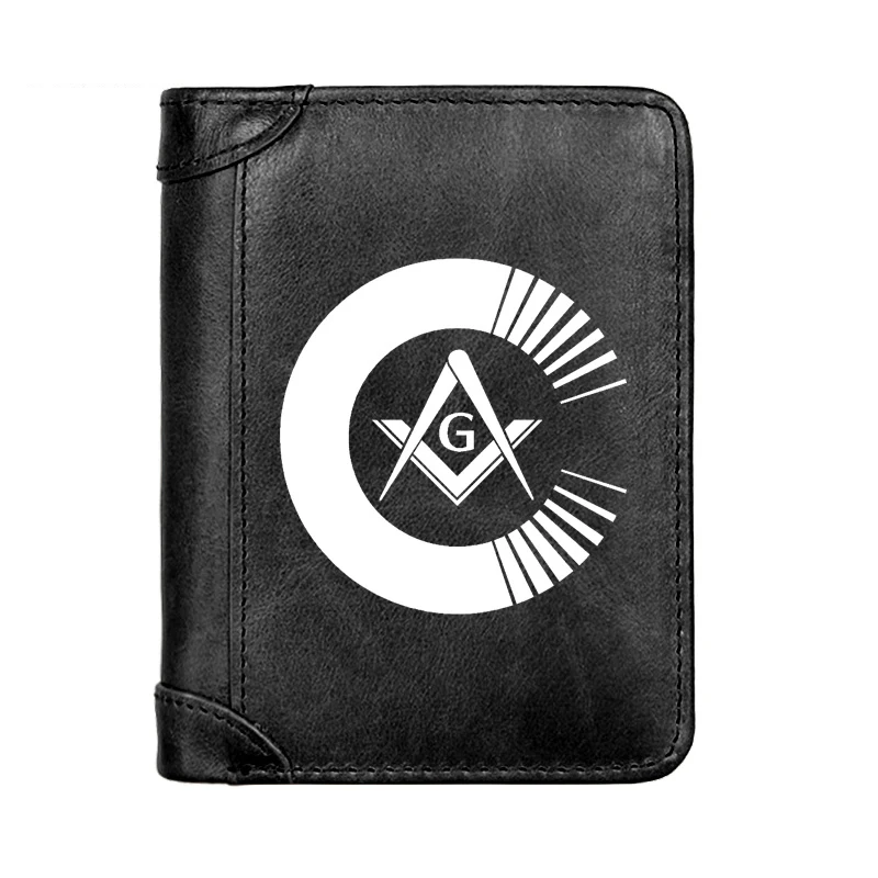 

Новинка 2022, мужской кошелек из натуральной кожи с принтом знака мастера Мейсона, тонкий кошелек с кармашком для карт, мужские короткие кошельки BS873
