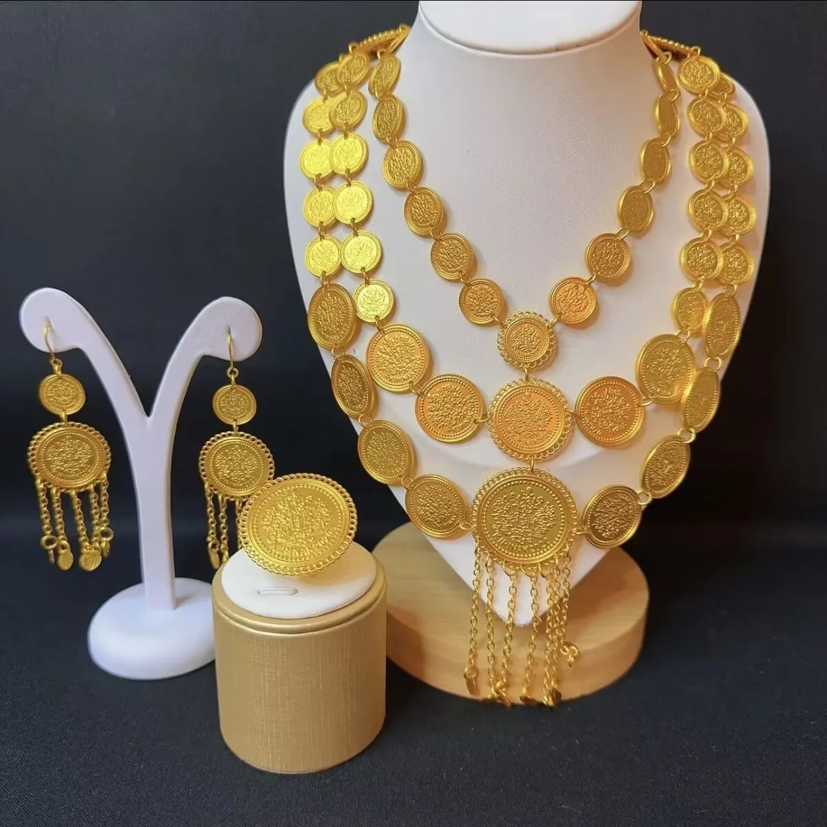 Ювелирные изделия из Дубая с золотым покрытием 24K круглые ожерелья серьги