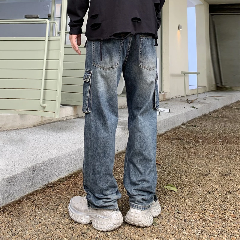 Джинсы мужские прямые в байкерском стиле эксклюзивные байкерские свободные