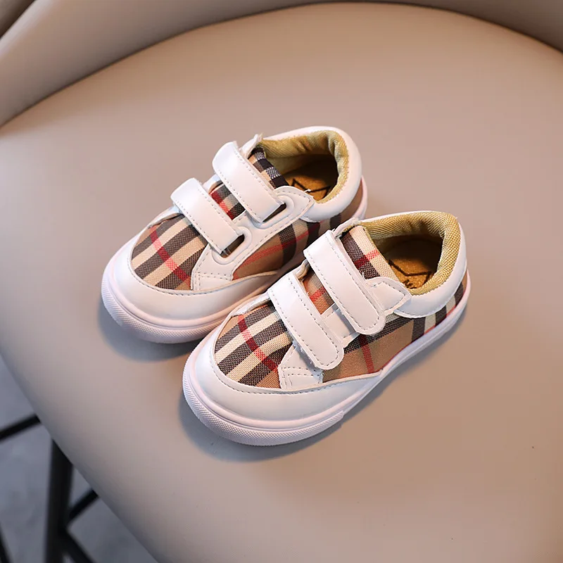 Fashion Plaid Canvas Shoes Boys Shoes Baby Sneakers European Style Pu Patchwork Girls Casual Skate Shoes Kids Sneakers Versatile enlarge