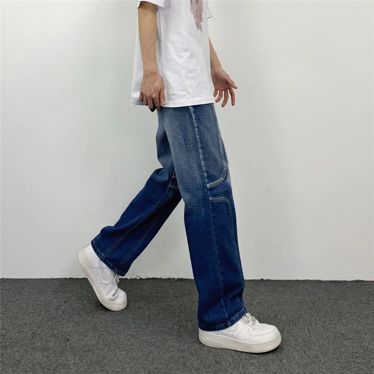 Men's Jeans Gradient Topline Straight Fit Men's and Women's Hip Hop Y2k Pants Streetwear High Quality Workwear Men Jeans Spliced