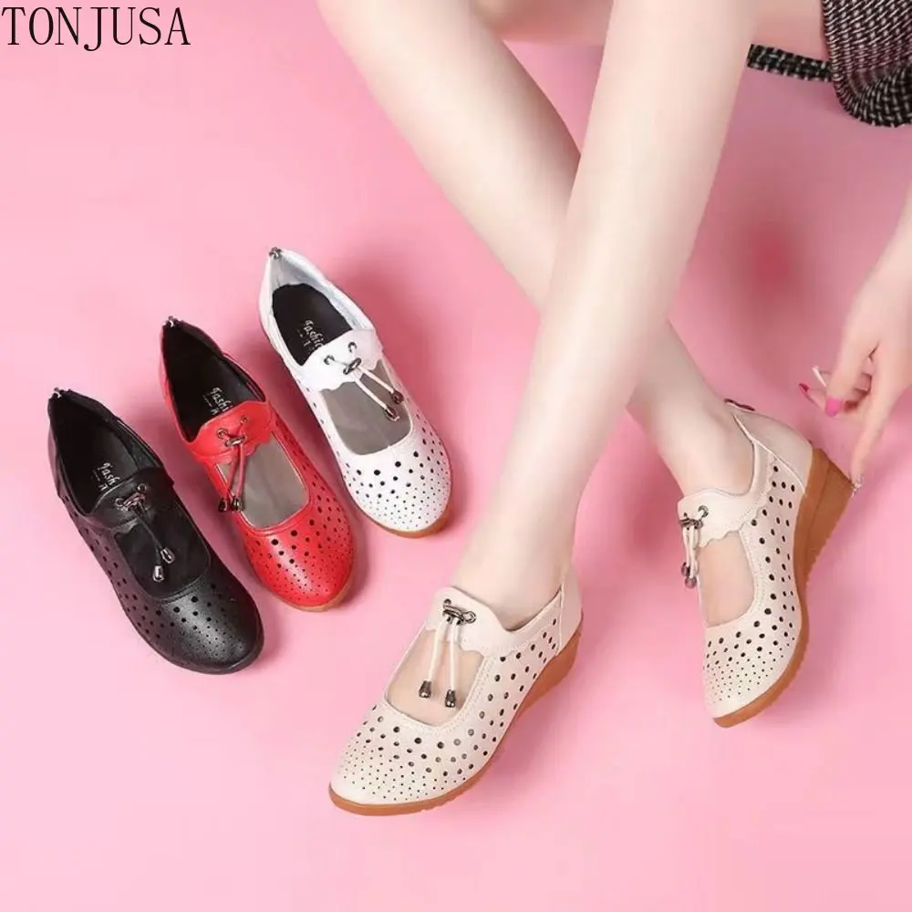New Ladies Sandals Mesh Hollow Wedge Mother Shoes Comfortable Soft Bottom Breathable Women's Shoes