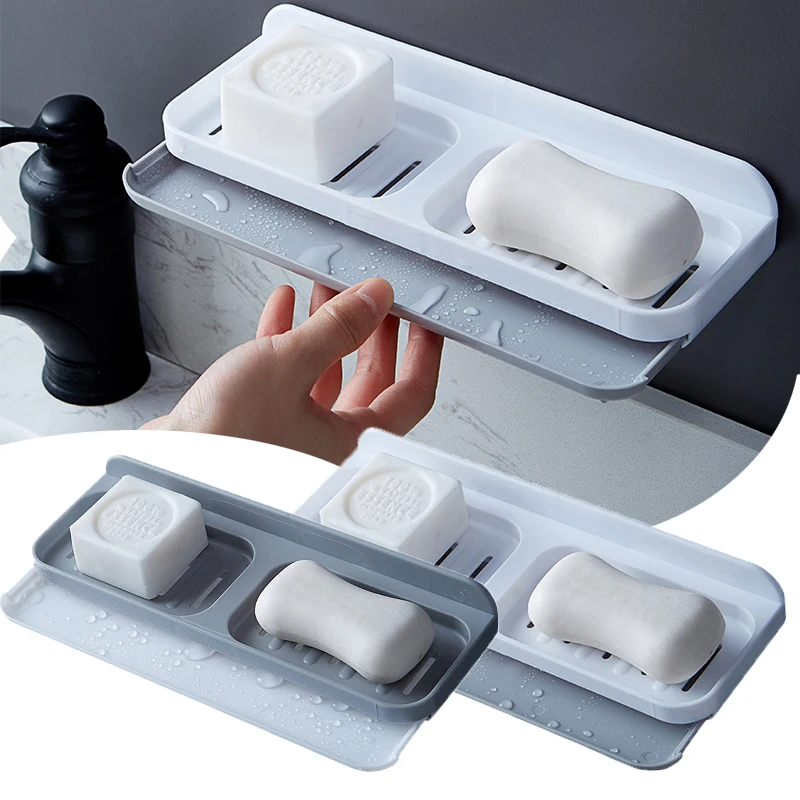 

Double Layer Wall Mounted Soap Dishes Box Drain Sponge Holder Shampoo Storage Rack Bathroom Accessories Soaps Rack Shelves