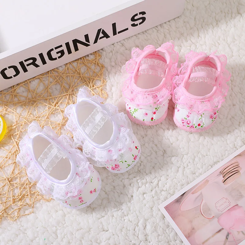 

Милые кружевные туфли для новорожденных, с бантиком, для принцесс, для девочек, для малышей, детская обувь с мягкой подошвой, обувь для первы...