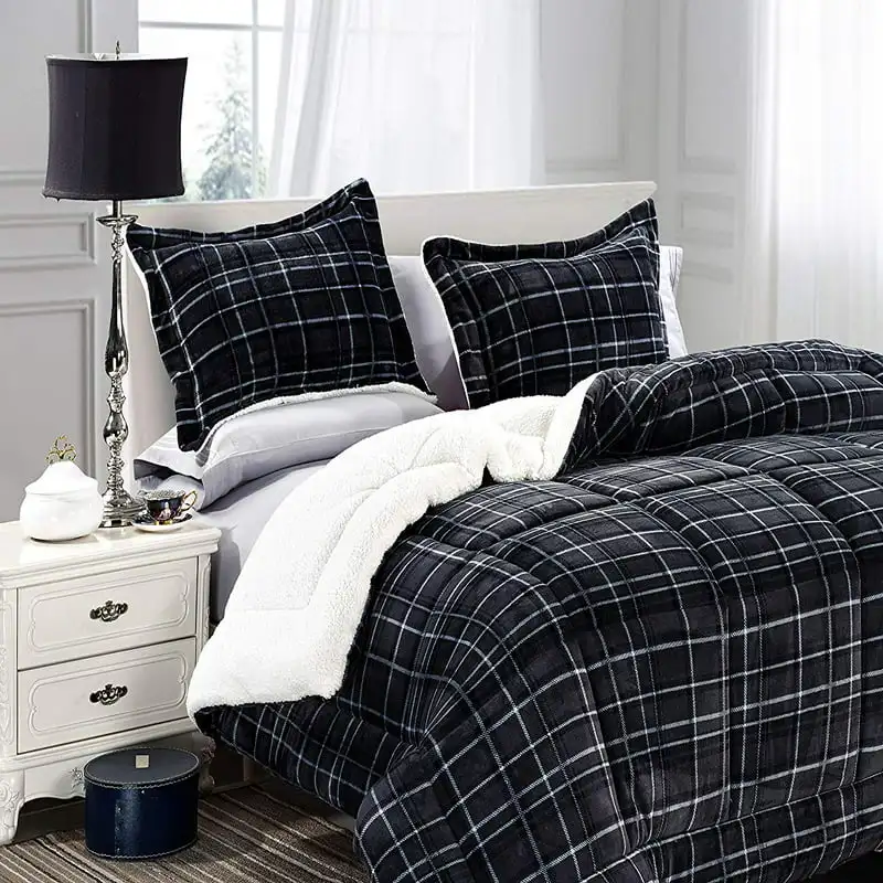 

1500 Thread Count 3 Pieces Comforter Set Queen, Black For Adults