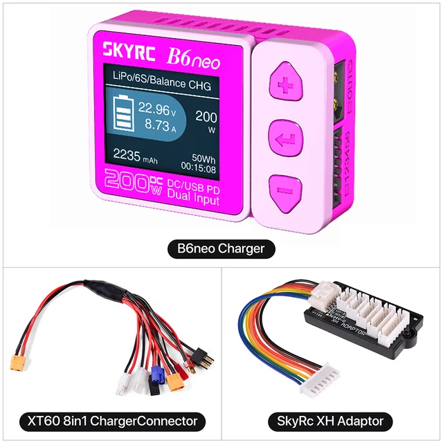 SkyRC B6neo pink + XT60 8in1 wire connector + XH adaptor