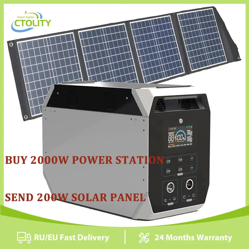 

Lifepo4 Batteries 2000W Portable Power Station with 200W Solar Panel Kit Complete Camping Solar Generator Outdoor Big Power