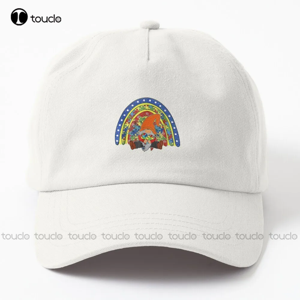 

Autism Awareness Gnomes Holding Heart Rainbow Puzzle Outfits Dad Hat Men Hats Comfortable Best Girls Sports Hip Hop Trucker Hats